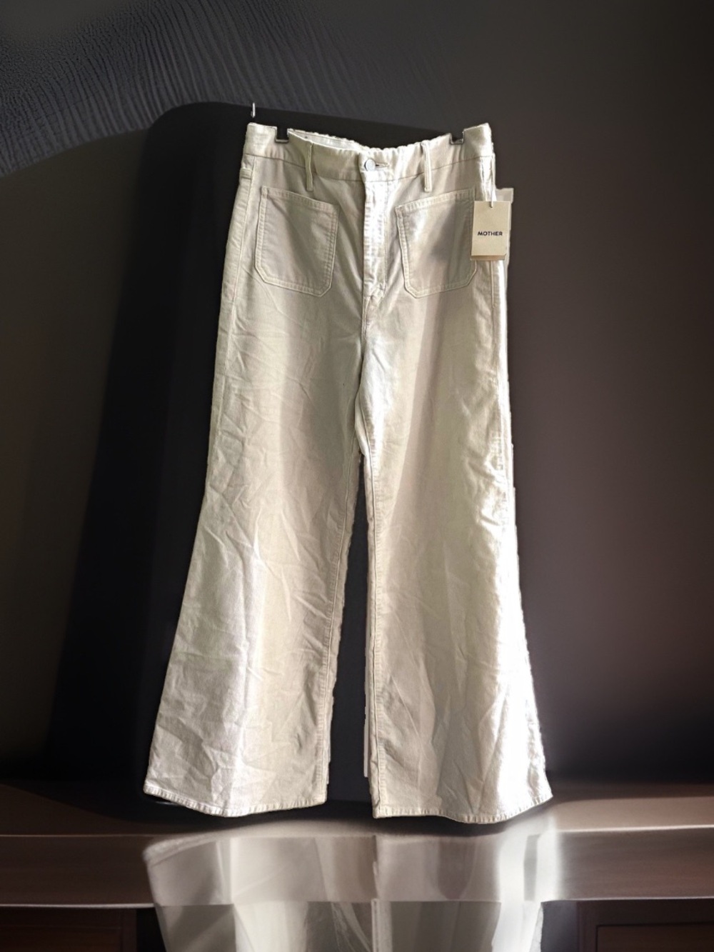 MOTHER The Patch Pocket Roller Skimp Corduroy Jeans 31 White Wide Leg NWT